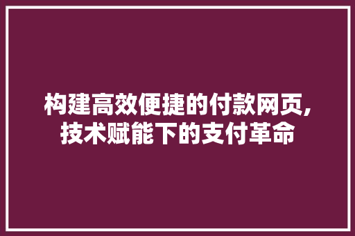 构建高效便捷的付款网页,技术赋能下的支付革命