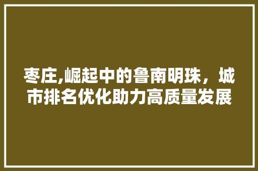 枣庄,崛起中的鲁南明珠，城市排名优化助力高质量发展