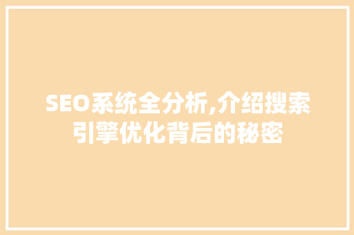 SEO系统全分析,介绍搜索引擎优化背后的秘密