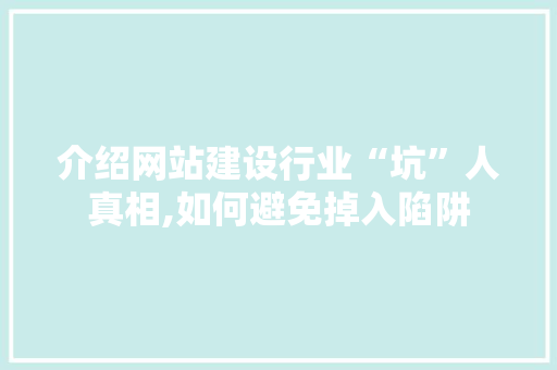 介绍网站建设行业“坑”人真相,如何避免掉入陷阱 WordPress教程