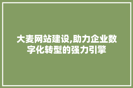 大麦网站建设,助力企业数字化转型的强力引擎
