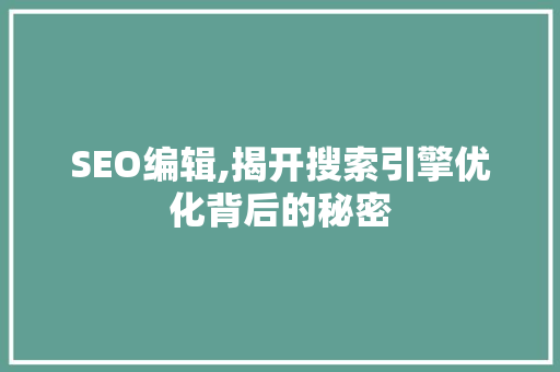 SEO编辑,揭开搜索引擎优化背后的秘密