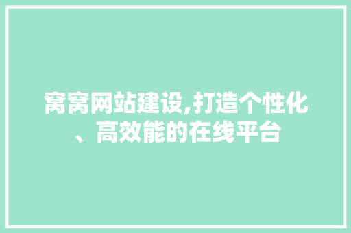 窝窝网站建设,打造个性化、高效能的在线平台