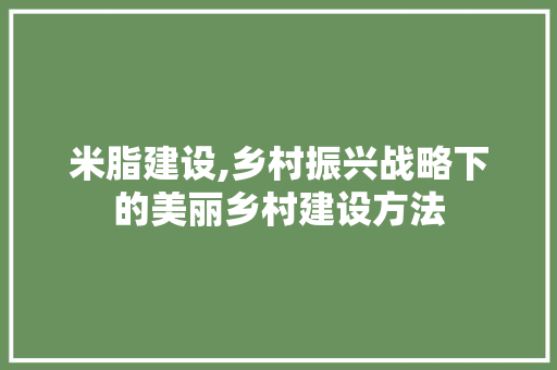 米脂建设,乡村振兴战略下的美丽乡村建设方法