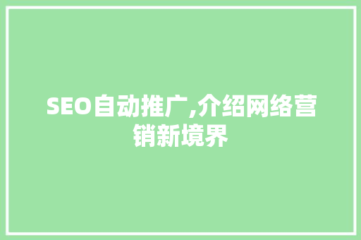 SEO自动推广,介绍网络营销新境界