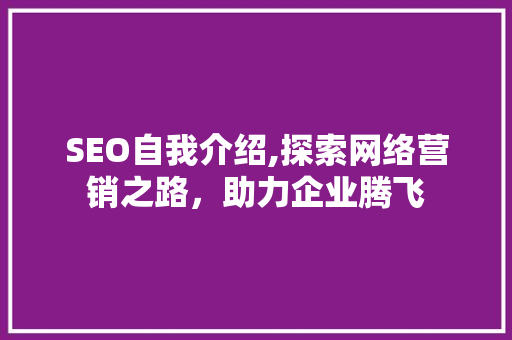 SEO自我介绍,探索网络营销之路，助力企业腾飞