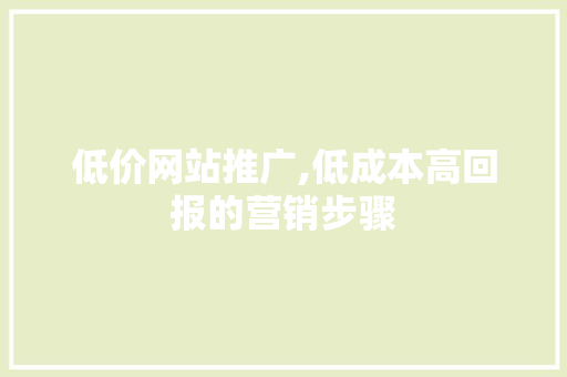 低价网站推广,低成本高回报的营销步骤