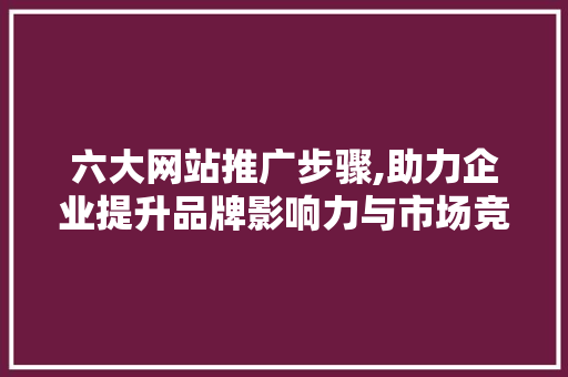 六大网站推广步骤,助力企业提升品牌影响力与市场竞争力