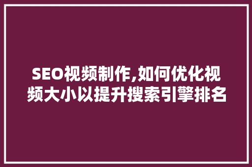 SEO视频制作,如何优化视频大小以提升搜索引擎排名 SEO视频制作,如何优化视频大小以提升搜索引擎排名 WordPress教程
