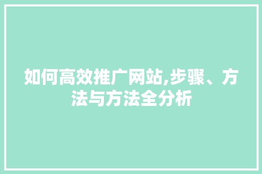 如何高效推广网站,步骤、方法与方法全分析