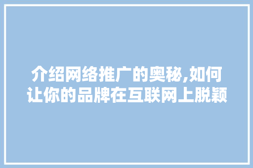 介绍网络推广的奥秘,如何让你的品牌在互联网上脱颖而出
