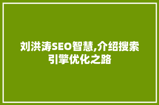 刘洪涛SEO智慧,介绍搜索引擎优化之路 Web前端