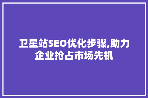 卫星站SEO优化步骤,助力企业抢占市场先机 WordPress教程