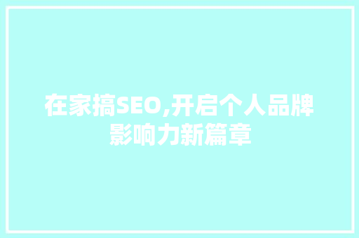 在家搞SEO,开启个人品牌影响力新篇章