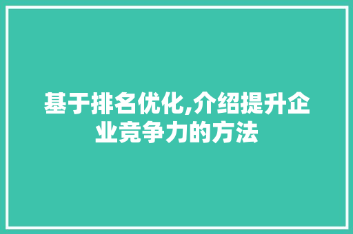 基于排名优化,介绍提升企业竞争力的方法