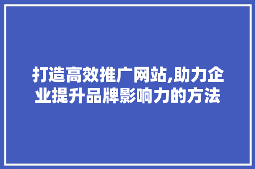 打造高效推广网站,助力企业提升品牌影响力的方法