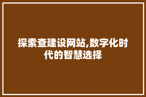 探索查建设网站,数字化时代的智慧选择 SEO教程