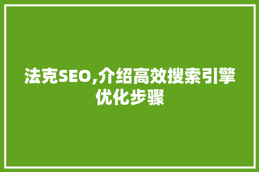 法克SEO,介绍高效搜索引擎优化步骤