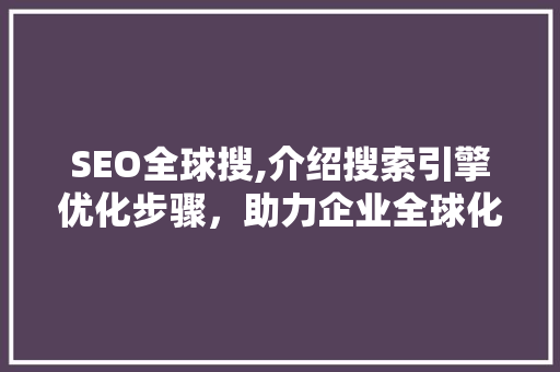 SEO全球搜,介绍搜索引擎优化步骤，助力企业全球化布局