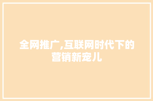 全网推广,互联网时代下的营销新宠儿