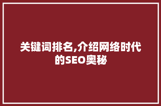 关键词排名,介绍网络时代的SEO奥秘 SEO教程