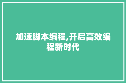 加速脚本编程,开启高效编程新时代 服务器/数据库