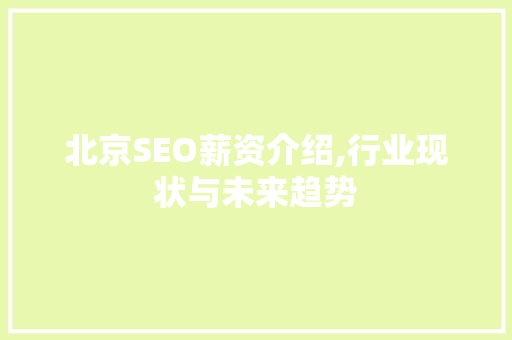 北京SEO薪资介绍,行业现状与未来趋势 SEO教程