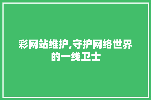 彩网站维护,守护网络世界的一线卫士 建站教程