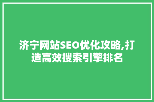 济宁网站SEO优化攻略,打造高效搜索引擎排名