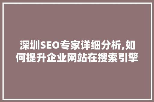 深圳SEO专家详细分析,如何提升企业网站在搜索引擎中的排名