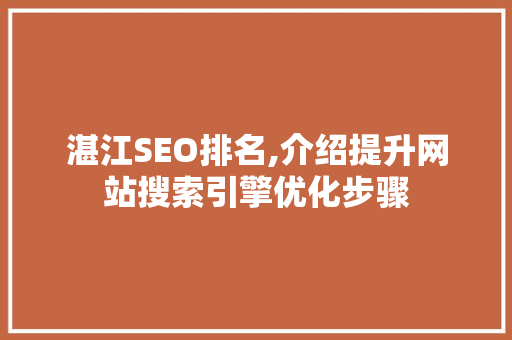 湛江SEO排名,介绍提升网站搜索引擎优化步骤