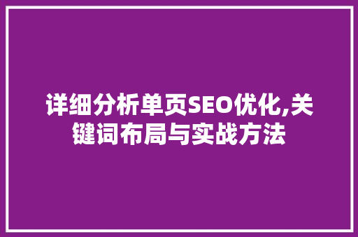 详细分析单页SEO优化,关键词布局与实战方法 服务器/数据库