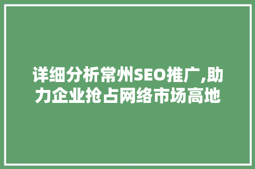 详细分析常州SEO推广,助力企业抢占网络市场高地