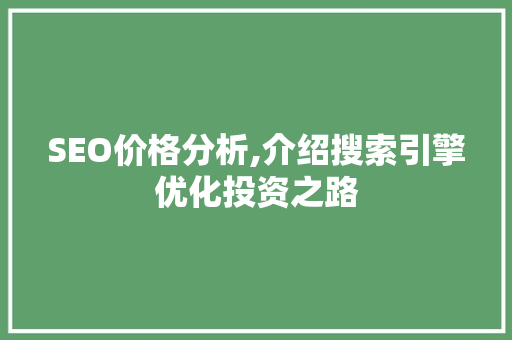 SEO价格分析,介绍搜索引擎优化投资之路 WordPress教程