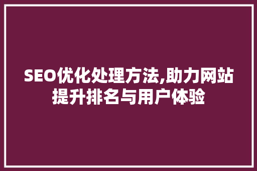 SEO优化处理方法,助力网站提升排名与用户体验 WordPress教程