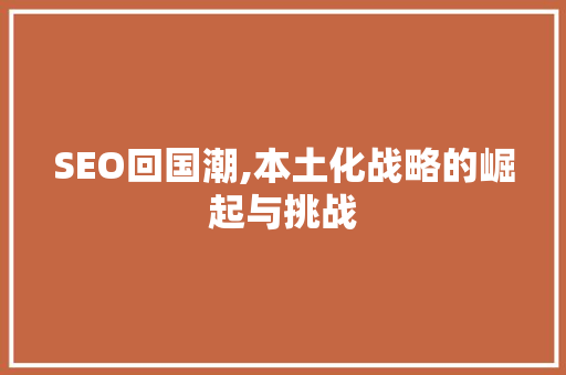 SEO回国潮,本土化战略的崛起与挑战