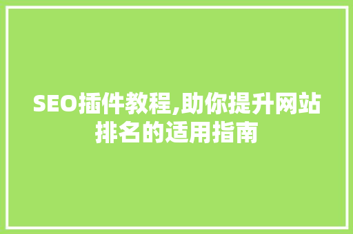SEO插件教程,助你提升网站排名的适用指南