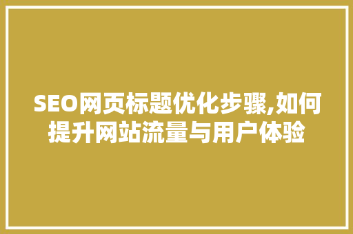 SEO网页标题优化步骤,如何提升网站流量与用户体验