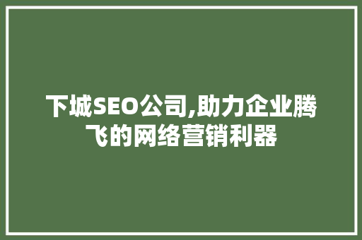 下城SEO公司,助力企业腾飞的网络营销利器