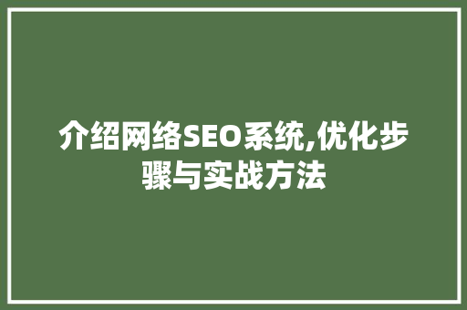 介绍网络SEO系统,优化步骤与实战方法
