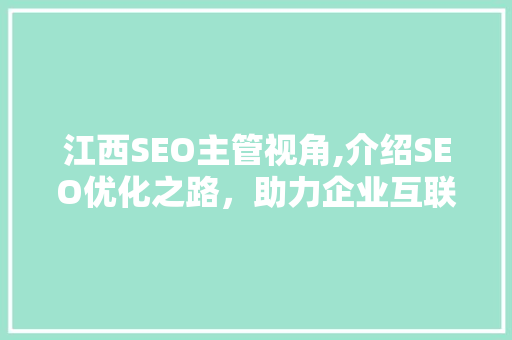 江西SEO主管视角,介绍SEO优化之路，助力企业互联网营销腾飞