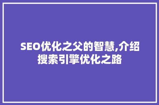 SEO优化之父的智慧,介绍搜索引擎优化之路 WordPress教程
