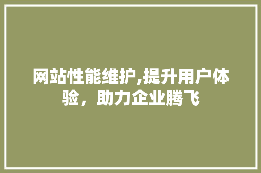 网站性能维护,提升用户体验，助力企业腾飞