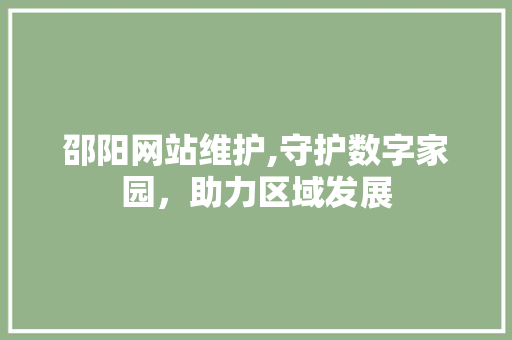 邵阳网站维护,守护数字家园，助力区域发展