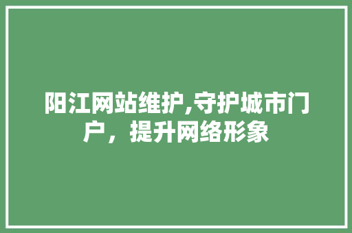 阳江网站维护,守护城市门户，提升网络形象