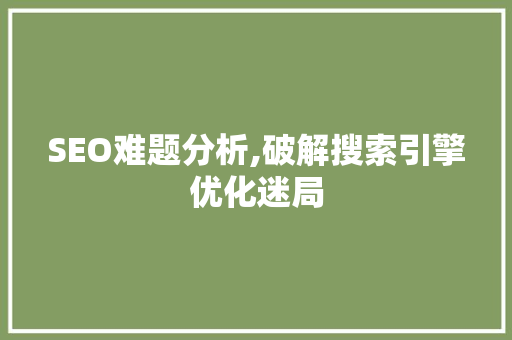 SEO难题分析,破解搜索引擎优化迷局