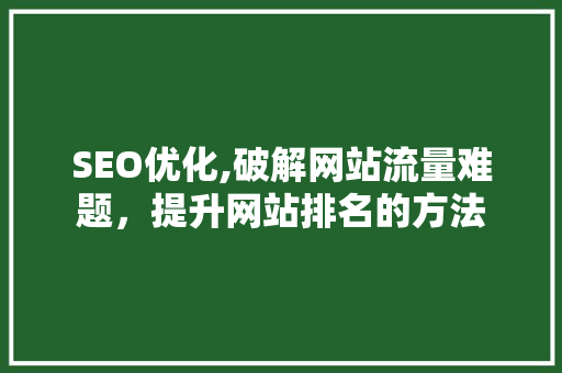 SEO优化,破解网站流量难题，提升网站排名的方法 建站教程