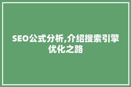 SEO公式分析,介绍搜索引擎优化之路 服务器/数据库
