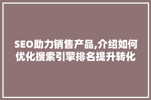SEO助力销售产品,介绍如何优化搜索引擎排名提升转化率 SEO教程