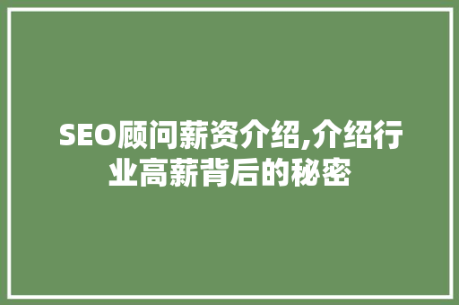 SEO顾问薪资介绍,介绍行业高薪背后的秘密